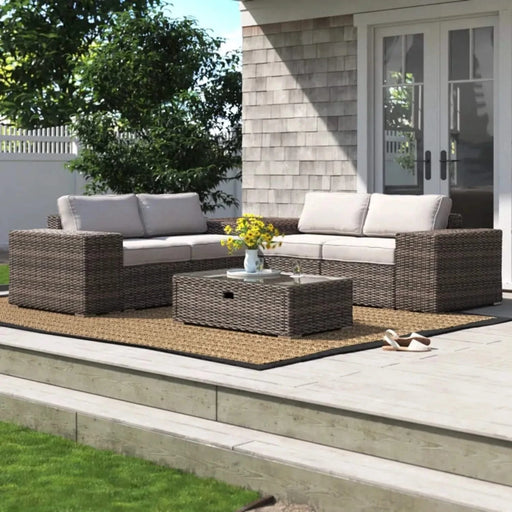 Modern 8-Piece Patio Rattan Sectional Set with Cushions in Brown and Gray, HDPE Wicker, Fully Assembled Default -DTYStore