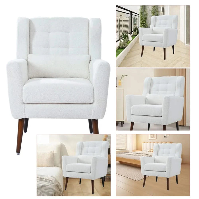 Modern Accent Chair,Teddy Fabric Living Room Chairs Comfy Reading Chair,Mid Century Accent Chair, Lounge Arm Chairs Armchair for Living Room Bedroom (White) Default -DTYStore