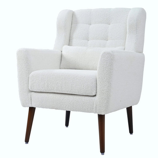 Modern Accent Chair,Teddy Fabric Living Room Chairs Comfy Reading Chair,Mid Century Accent Chair, Lounge Arm Chairs Armchair for Living Room Bedroom (White) Default -DTYStore