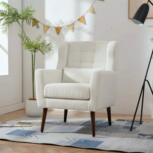 Modern Accent Chair,Teddy Fabric Living Room Chairs Comfy Reading Chair,Mid Century Accent Chair, Lounge Arm Chairs Armchair for Living Room Bedroom (White) Default -DTYStore