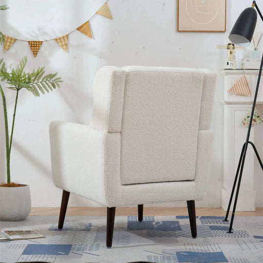 Modern Accent Chair,Teddy Fabric Living Room Chairs Comfy Reading Chair,Mid Century Accent Chair, Lounge Arm Chairs Armchair for Living Room Bedroom (White) Default -DTYStore