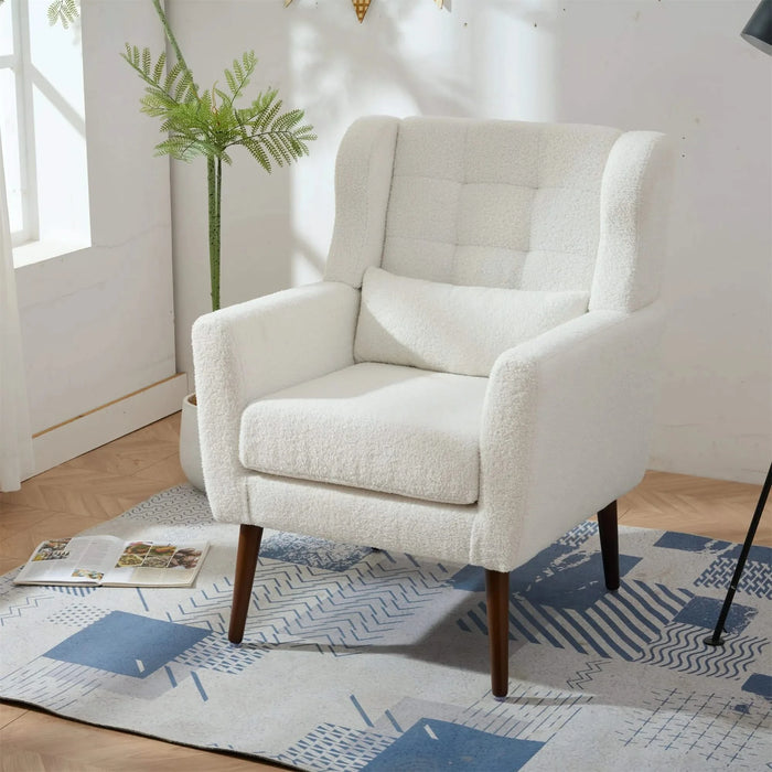 Modern Accent Chair,Teddy Fabric Living Room Chairs Comfy Reading Chair,Mid Century Accent Chair, Lounge Arm Chairs Armchair for Living Room Bedroom (White) Default -DTYStore