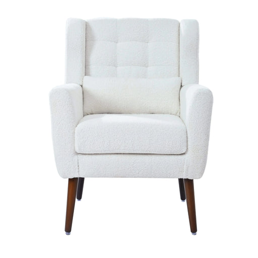 Modern Accent Chair,Teddy Fabric Living Room Chairs Comfy Reading Chair,Mid Century Accent Chair, Lounge Arm Chairs Armchair for Living Room Bedroom (White) Default -DTYStore