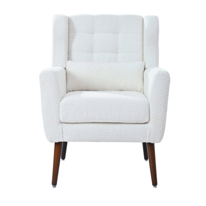 Modern Accent Chair,Teddy Fabric Living Room Chairs Comfy Reading Chair,Mid Century Accent Chair, Lounge Arm Chairs Armchair for Living Room Bedroom (White) Default -DTYStore