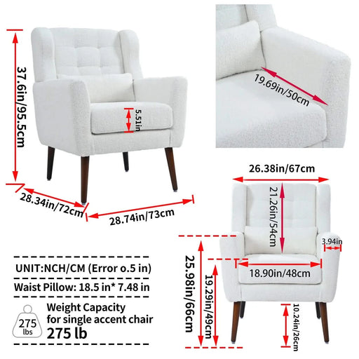 Modern Accent Chair,Teddy Fabric Living Room Chairs Comfy Reading Chair,Mid Century Accent Chair, Lounge Arm Chairs Armchair for Living Room Bedroom (White) Default -DTYStore
