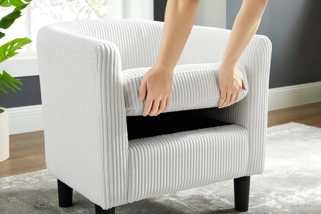 Modern Accent Chair,Upholstered Arm Chair Corduroy Single Sofa Chair with Ottoman Foot Rest Comfy Armchair for Living Room Bedroom and Office,White Default -DTYStore