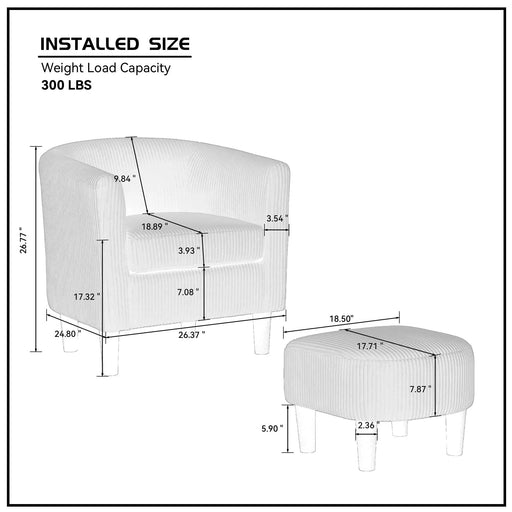 Modern Accent Chair,Upholstered Arm Chair Corduroy Single Sofa Chair with Ottoman Foot Rest Comfy Armchair for Living Room Bedroom and Office,White Default -DTYStore