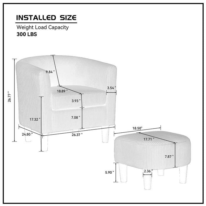 Modern Accent Chair,Upholstered Arm Chair Corduroy Single Sofa Chair with Ottoman Foot Rest Comfy Armchair for Living Room Bedroom and Office,White Default -DTYStore