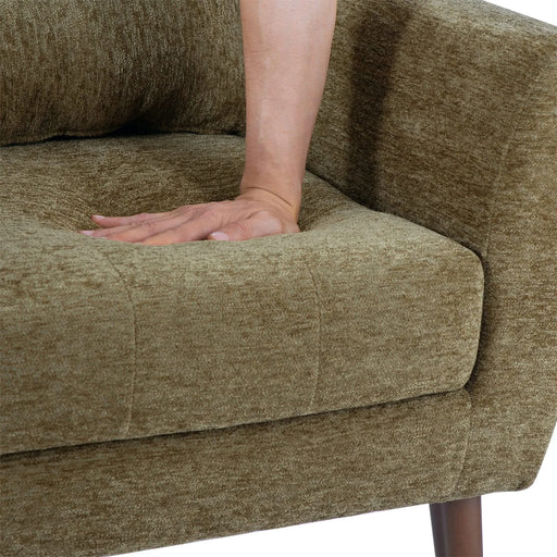 Modern Accent Chair, Chenille Arm Chairs for Living Room, Upholstered Modern Armchair, Comfy Soft Padded Lounge Chair in Small Space, Bedroom, w/Pillow, Solid Wood Leg, Olive Green Default -DTYStore
