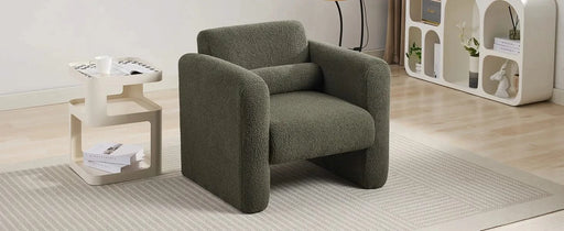 Modern Accent Chair Lambskin Sherpa Fabric Upholstered Comfy Reading Arm Chair Seaweed Green Default -DTYStore