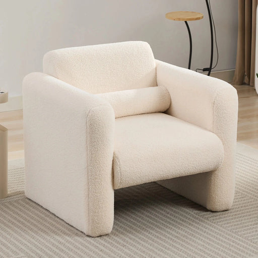 Modern Accent Chair Lambskin Sherpa Fabric Upholstered Comfy Reading Armchair with Pillow, Cream Default -DTYStore