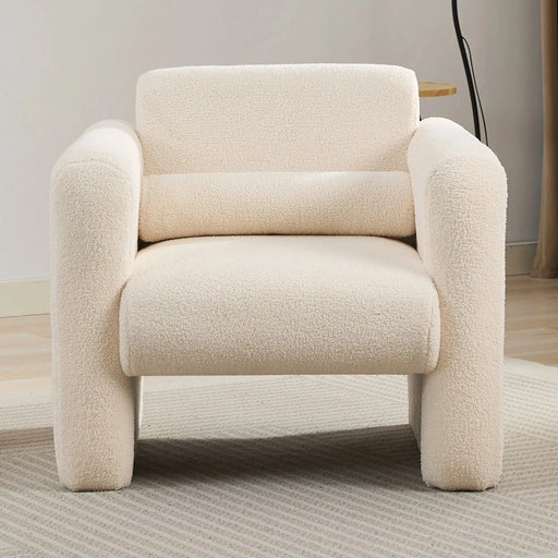 Modern Accent Chair Lambskin Sherpa Fabric Upholstered Comfy Reading Armchair with Pillow, Cream Default -DTYStore