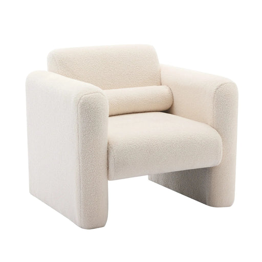 Modern Accent Chair Lambskin Sherpa Fabric Upholstered Comfy Reading Armchair with Pillow, Cream Default -DTYStore