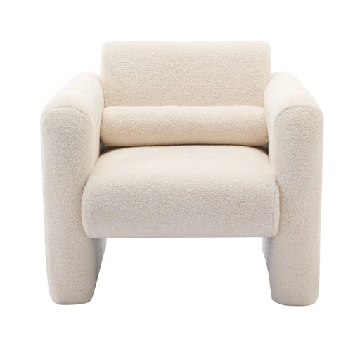 Modern Accent Chair Lambskin Sherpa Fabric Upholstered Comfy Reading Armchair with Pillow, Cream Default -DTYStore