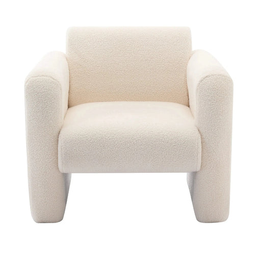 Modern Accent Chair Lambskin Sherpa Fabric Upholstered Comfy Reading Armchair with Pillow, Cream Default -DTYStore