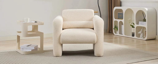 Modern Accent Chair Lambskin Sherpa Fabric Upholstered Comfy Reading Armchair with Pillow, Cream Default -DTYStore