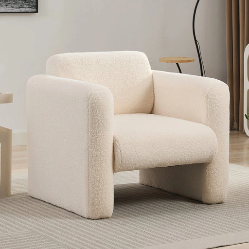 Modern Accent Chair Lambskin Sherpa Fabric Upholstered Comfy Reading Armchair with Pillow, Cream Default -DTYStore