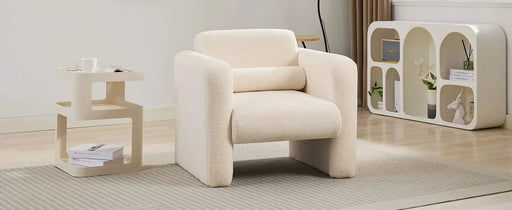 Modern Accent Chair Lambskin Sherpa Fabric Upholstered Comfy Reading Armchair with Pillow, Cream Default -DTYStore