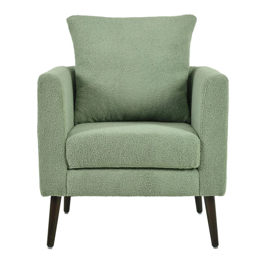 Modern Accent Chair, Upholstered Armchair for Living Room ,Mid Century Fabric Lounge Chair w/ Pillow, Comfortable Reading Chair with Wood Legs for Living Room, Bedroom,Reception Room (Light Green) Default -DTYStore