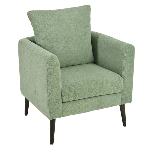 Modern Accent Chair, Upholstered Armchair for Living Room ,Mid Century Fabric Lounge Chair w/ Pillow, Comfortable Reading Chair with Wood Legs for Living Room, Bedroom,Reception Room (Light Green) Default -DTYStore