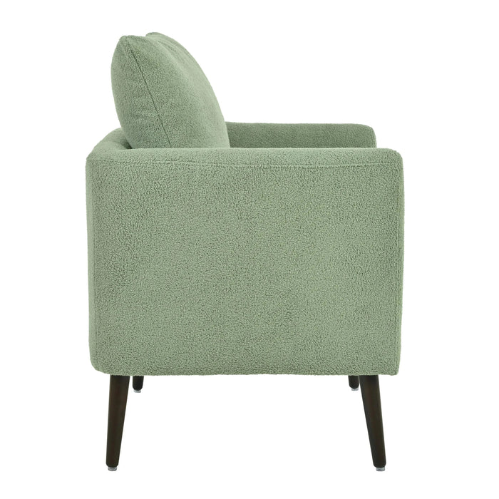 Modern Accent Chair, Upholstered Armchair for Living Room ,Mid Century Fabric Lounge Chair w/ Pillow, Comfortable Reading Chair with Wood Legs for Living Room, Bedroom,Reception Room (Light Green) Default -DTYStore