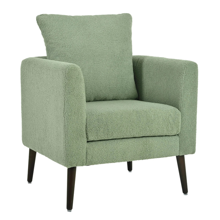 Modern Accent Chair, Upholstered Armchair for Living Room ,Mid Century Fabric Lounge Chair w/ Pillow, Comfortable Reading Chair with Wood Legs for Living Room, Bedroom,Reception Room (Light Green) Default -DTYStore