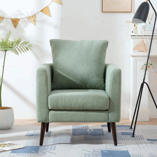 Modern Accent Chair, Upholstered Armchair for Living Room ,Mid Century Fabric Lounge Chair w/ Pillow, Comfortable Reading Chair with Wood Legs for Living Room, Bedroom,Reception Room (Light Green) Default -DTYStore