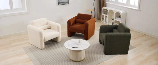 Modern Accent Chair Upholstered Comfy Reading Arm Chair Lambskin Sherpa Fabric Burnt Orange Default -DTYStore