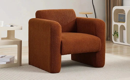 Modern Accent Chair Upholstered Comfy Reading Arm Chair Lambskin Sherpa Fabric Burnt Orange Default -DTYStore