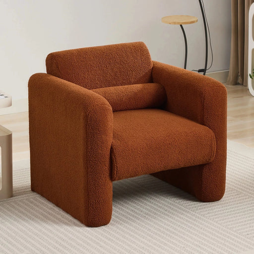 Modern Accent Chair Upholstered Comfy Reading Arm Chair Lambskin Sherpa Fabric Burnt Orange Default -DTYStore