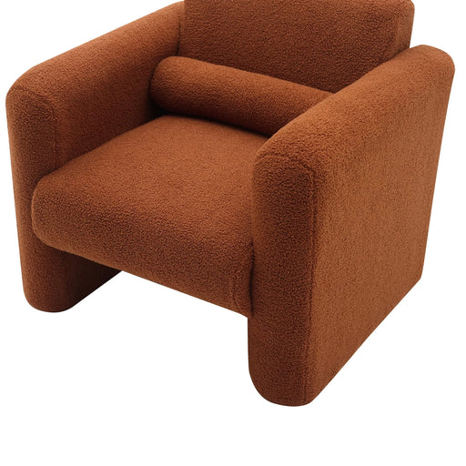 Modern Accent Chair Upholstered Comfy Reading Arm Chair Lambskin Sherpa Fabric Burnt Orange Default -DTYStore