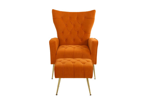 Modern Accent Chair with Ottoman, Comfy Armchair for Living Room, Bedroom, Apartment, Office (Orange) Default -DTYStore