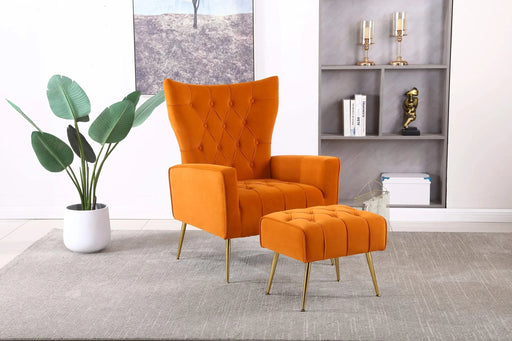 Modern Accent Chair with Ottoman, Comfy Armchair for Living Room, Bedroom, Apartment, Office (Orange) Default -DTYStore