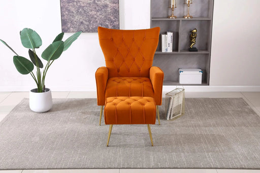 Modern Accent Chair with Ottoman, Comfy Armchair for Living Room, Bedroom, Apartment, Office (Orange) Default -DTYStore