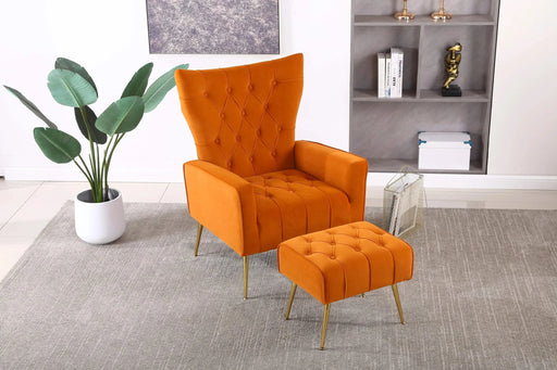Modern Accent Chair with Ottoman, Comfy Armchair for Living Room, Bedroom, Apartment, Office (Orange) Default -DTYStore