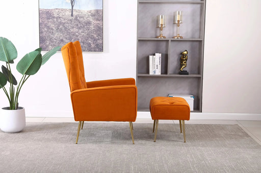 Modern Accent Chair with Ottoman, Comfy Armchair for Living Room, Bedroom, Apartment, Office (Orange) Default -DTYStore