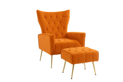 Modern Accent Chair with Ottoman, Comfy Armchair for Living Room, Bedroom, Apartment, Office (Orange) Default -DTYStore