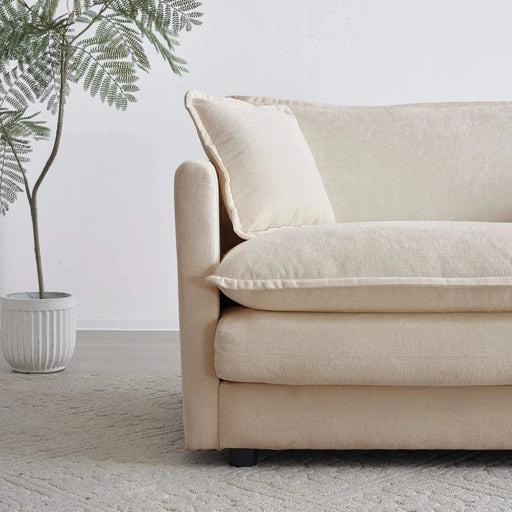 Modern Accent Chair with Ottoman, Living Room Club Chair Chenille Upholstered Armchair , Reading Chair for Bedroom, Beige Chenille Default -DTYStore