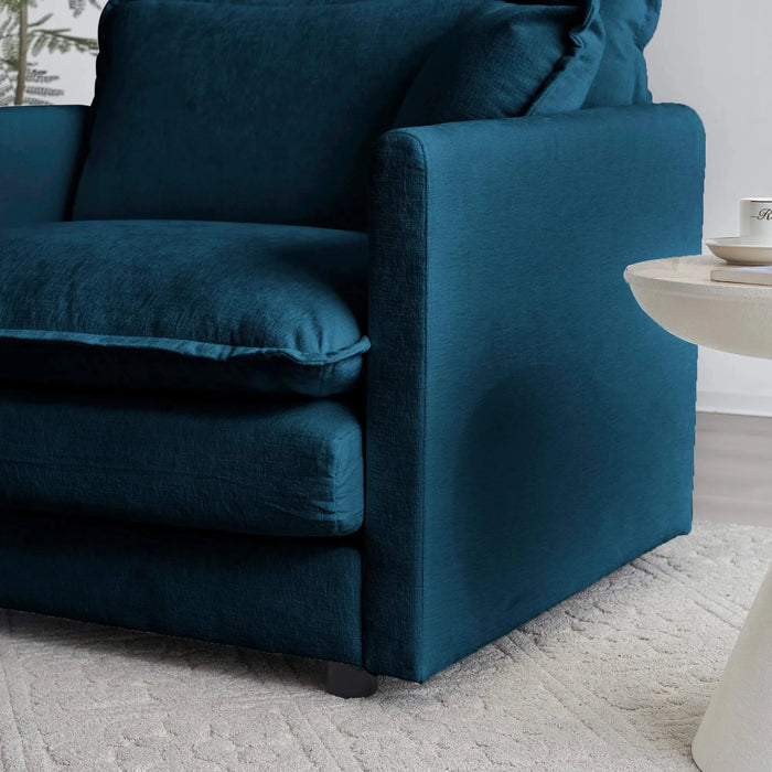 Modern Accent Chair with Ottoman, Living Room Club Chair Chenille Upholstered Armchair , Reading Chair for Bedroom, Blue Chenille Default -DTYStore