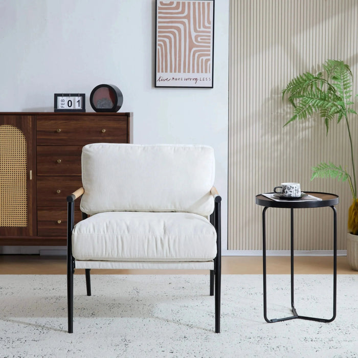 Modern Accent Chair with Plush Cushions, Metal Frame, Wooden Armrest - Cozy Seating for Living Room, Bedroom, Office-DTYStore