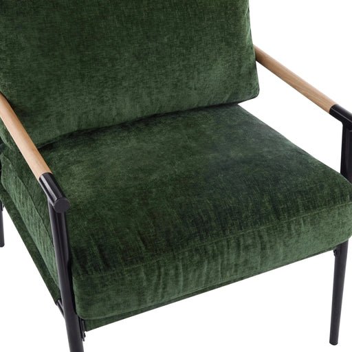Modern Accent Chair with Plush Cushions, Metal Frame, Wooden Armrest - Cozy Seating for Living Room, Bedroom, Office-DTYStore