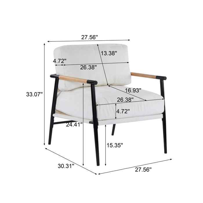 Modern Accent Chair with Plush Cushions, Metal Frame, Wooden Armrest - Cozy Seating for Living Room, Bedroom, Office-DTYStore
