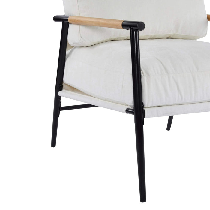 Modern Accent Chair with Plush Cushions, Metal Frame, Wooden Armrest - Cozy Seating for Living Room, Bedroom, Office-DTYStore