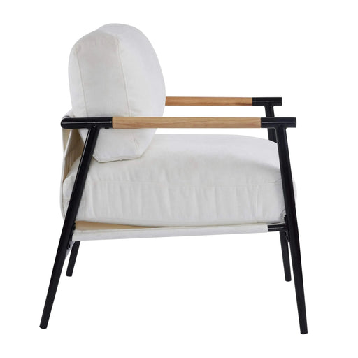 Modern Accent Chair with Plush Cushions, Metal Frame, Wooden Armrest - Cozy Seating for Living Room, Bedroom, Office-DTYStore