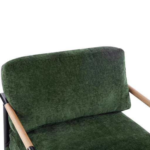 Modern Accent Chair with Plush Cushions, Minimalist Metal Frame, Wooden Armrest Design, Green Default -DTYStore