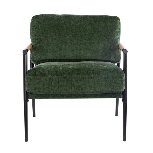 Modern Accent Chair with Plush Cushions, Minimalist Metal Frame, Wooden Armrest Design, Green Default -DTYStore
