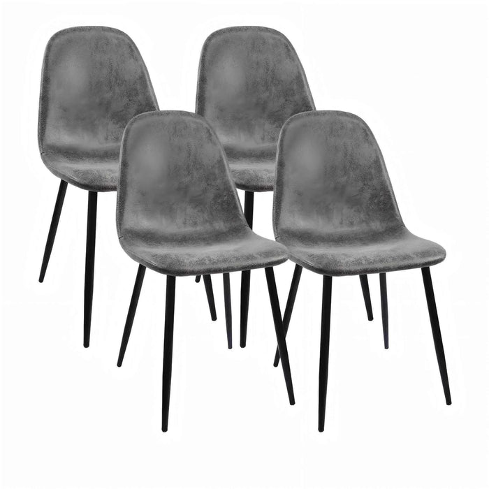 Modern Accent Dining Chairs Set of 4, Suede Upholstered Seat, Spoon Shape, Black Metal Legs, Grey Default -DTYStore
