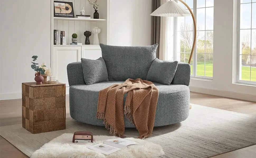 Modern Accent Swivel Barrel Chair with Removable Pillows, Grey Chenille, 56.3x56.3x35.5 in Default -DTYStore