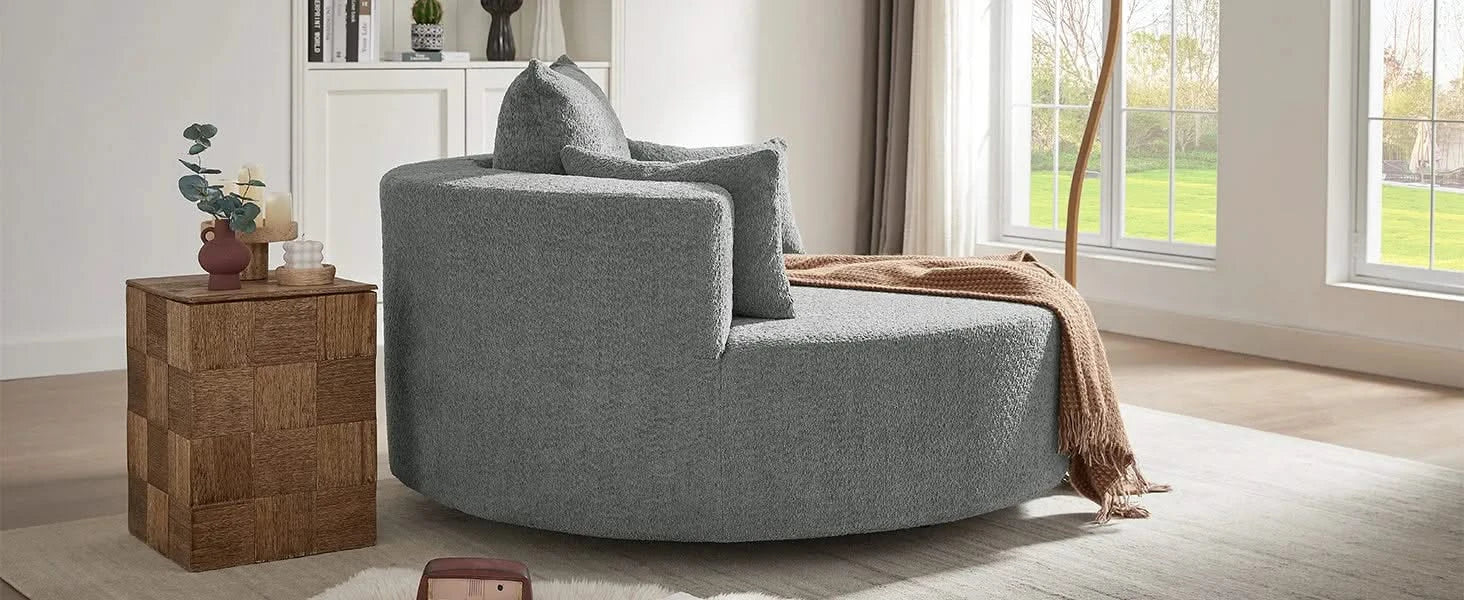 Modern Accent Swivel Barrel Chair with Removable Pillows, Grey Chenille, 56.3x56.3x35.5 in Default -DTYStore