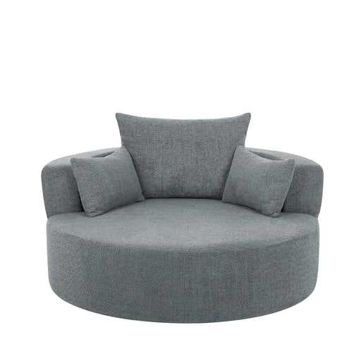 Modern Accent Swivel Barrel Chair with Removable Pillows, Grey Chenille, 56.3x56.3x35.5 in Default -DTYStore